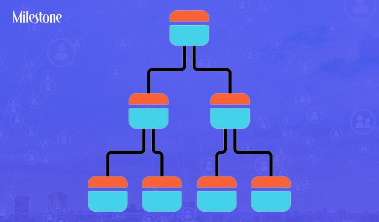 Tree diagram color icon. Hierarchical system. Node link diagram. Visual representation of processes and relationships. Tree structure. Sequence and submission. Isolated vector illustration